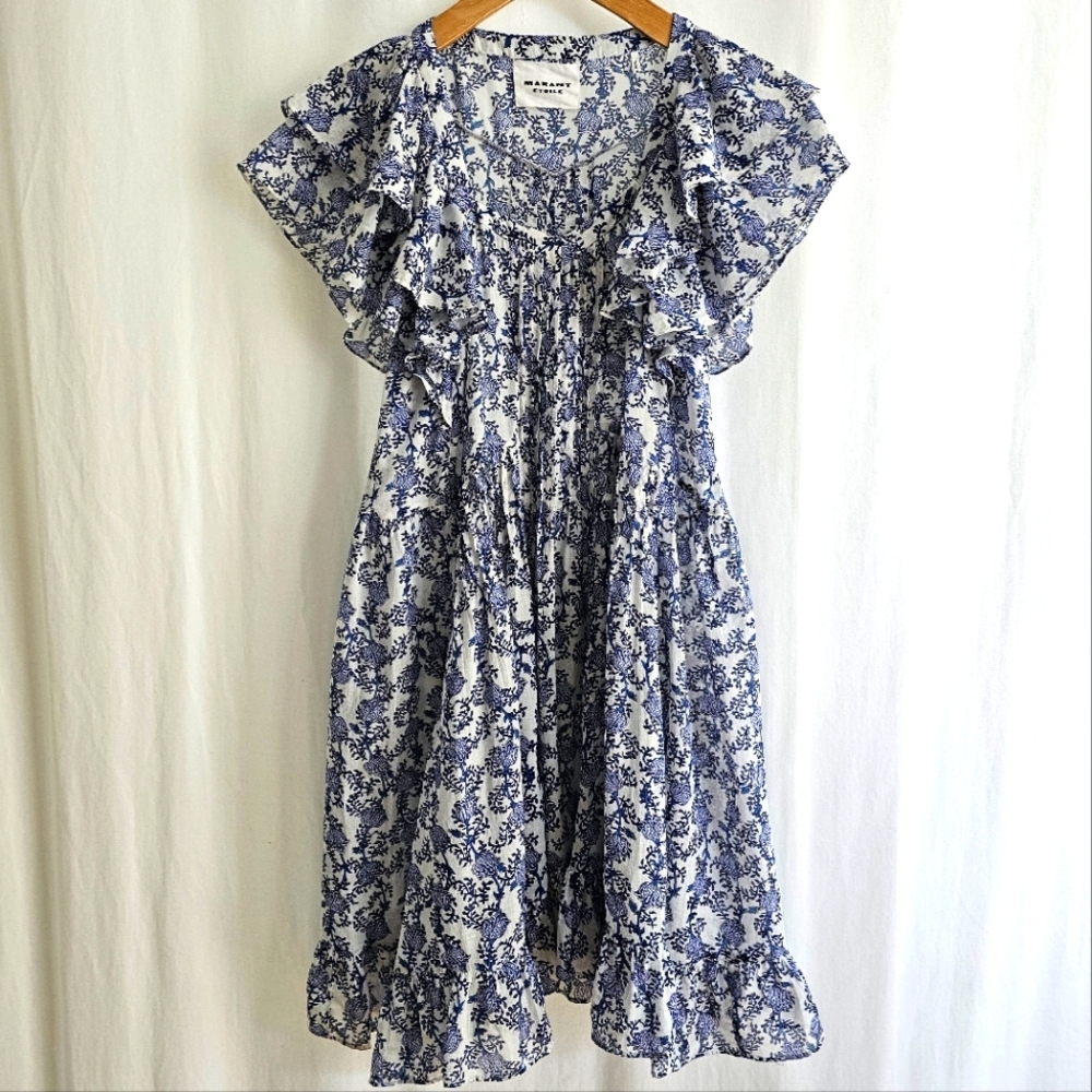 🇨🇵 Isabel Marant Etoile White & Blue Godrana Mini Dress - Picture 5 of 16